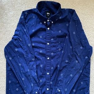 Stussy Navy Blue X-Large Long Sleeve Button Up Shirt